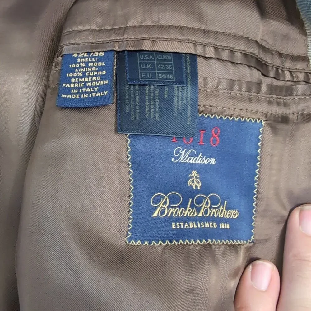 Brooks Brothers‎ Blazer 42L Long Loro Piana Wool 1818 Madison Brown/Gray